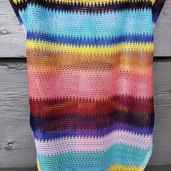 218 ONE BY ONE Striped Crochet Sheer Bodysuit Top sz M Festival Streetwear - Picture 2 of 5